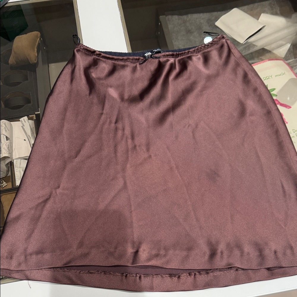 Zara Satin A-Line Skirt in Deep Mauve